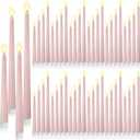 Rossesay 48 Pcs Flameless LED Taper Candles Battery Operated Candles 4 Sizes of 8.5'', 9.65'', 10.83'', 12.8'' Flameless Candlesticks Flickering for Halloween Christmas Church Wedding(Dusty Pink)