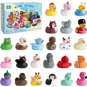 24 Rubber Ducks, Toddler Bath Toys, No-Hole Bathtub Toys for Baby Pool Toys for 18+ Months Girls Boys