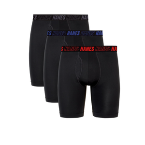 Hanes Men's Moves Performance Boxer Brief, Total Support Pouch, Regular/Trunk/Long Leg, 3-Pack, Size Small