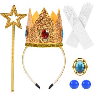 2 x 5PCS Princess Accessories, Princess Crown|Magic Wand|Brooch|Gloves|Earrings for Women