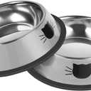 2 Pcs Non-Slip Stainless Steel Small Cat Food Bowls - Unbreakable, 7 Oz, Removable Rubber Base, Easy to Clean, Lovely Color (Silver)