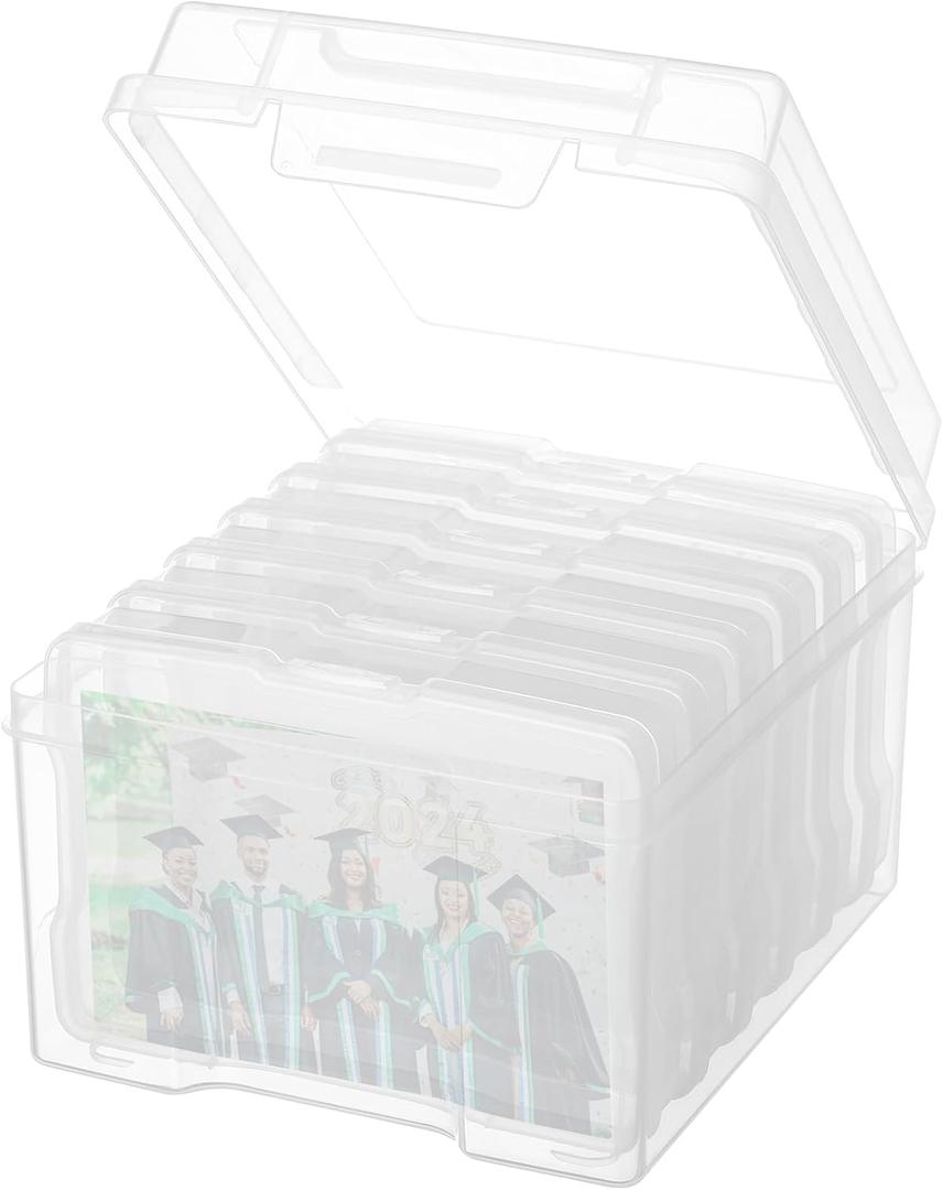 Photo Storage Box 5" x 7", Extra Large Transparent Plastic Photo Organizer Craft Keeper with 6 Inner Case for Cards, Pictures, Stamps, Stickers, Seeds, Office Supplies (Clear)