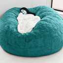 (Cover only, No Filler) Giant Fur Bean Bag Chair Cover for Kids Adults, Living Room Furniture Big Round Soft Fluffy Faux Fur Beanbag Lazy Sofa Bed Cover (Peacock Blue, 5FT)