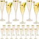 24 Pack Gold Rim Plastic Champagne Flutes Bulk, 6.5 OZ Clear Plastic Champagne Flutes Disposable, Elegant Shatterproof Glasses Perfect for Weddings, Parties, Picnics, Wine and Cocktails