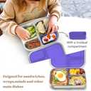 BABHAMNESS Stainless Steel Bento Box Kids, 3 Compartments Leak Proof Metal Bento Lunch Box, 304 Stainless Steel Bento Lunch Containers for School and Office,Dishwasher Safe, BPA-Free-Purple
