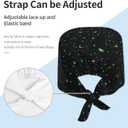 Working Cap with Sweatband Adjustable Cleaning Work Hat Scrub Cap for Women Men Tie Back Hat Nurse Surgical Caps (Starlit sky-1, One Size) (Black)