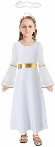 Fairy Sassy Little Girl's Angelic Costume Dress With White Angel Halo Headbands Christmas Robes Angel Dress 11-12 Y
