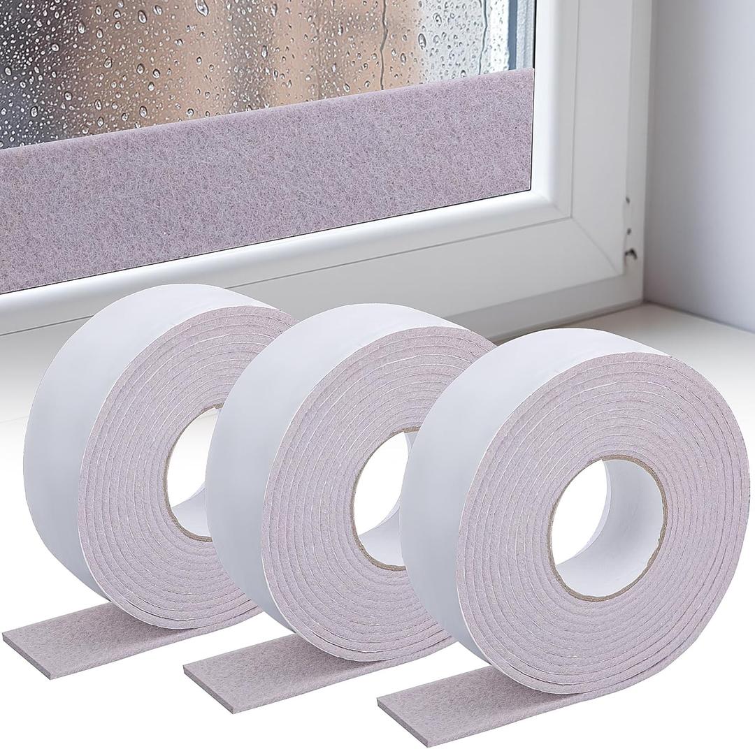 3 Roll 16.4Ft x 2Inch Window Condensation Prevention Absorber, 5mm Thick Condensation Water Moisture Absorber Tape, Reusable Beige Window Condensation Absorber Strips to Prevent Condensation