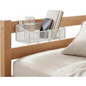 Bedside Shelf for Bed & Bunk Bed Storage Basket Office Cubical Wall Hanging Organizer - 5 Different Size Hooks - College Dorm Home Office Essentials for Phone,Book,Drink,Tissue (White)