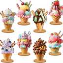 Amyhill 8 Pcs Summer Ice Cream Table Decorations Wooden Ice Cream Cone Table Centerpiece Sundae Party Decorations Toppers for Summer Theme Bridal Wedding Graduation Birthday Favor Supplies (Soft Color)