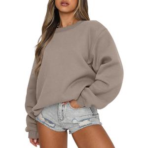 ANRABESS Womens Sweatshirts Crewneck Fleece Oversized Pullover Sweaters Fall Winter Cute Tops Teen Girls Preppy Clothes 2025 (X-Large, Khaki Brown)
