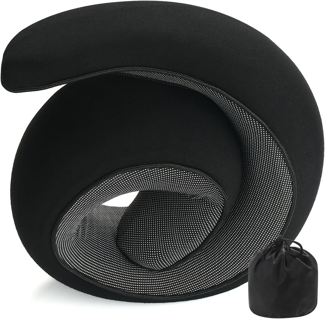 REDOFFTravel Pillow for Neck Support, Memory Foam Neck Pillow for Airplane, Car, Office - Adjustable Strap with Magic Tape, Breathable & Portable with Storage BagIt's Good to give Gifts.Black