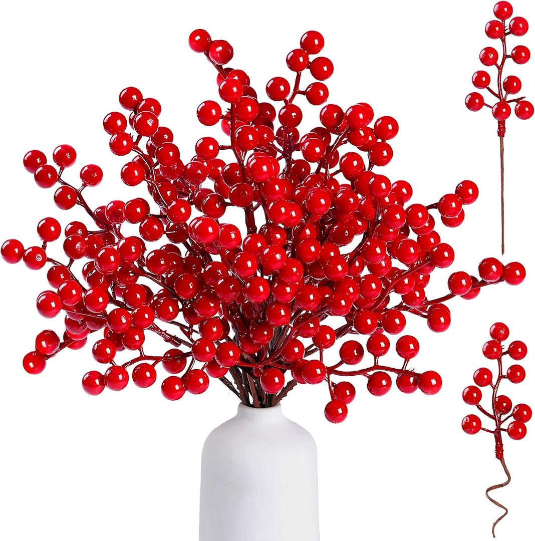 Sggvecsy 30 Pack Artificial Red Berry Stems 6.5inch Christmas Red Berry Picks Holly Berry Branches for Christmas Tree Decorations Holiday DIY Crafts Xmas Ornaments Wedding Home Decor
