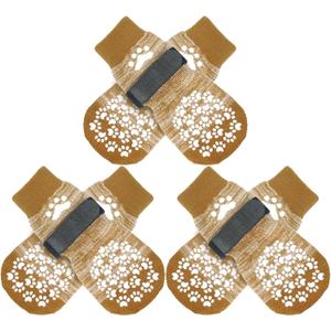 EXPAWLORER Double Side Anti-Slip Dog Socks with Adjustable Straps-Strong Grips Traction Control for Indoor on Hardwood Floor Wear,Best Paw Protector for Puppy Small Medium Large Dogs,X-large (6 Count) (Beige)