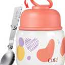 KTKUDY 17 oz Thermo for Hot Food - Stainless Steel Insulated Food Jar with Folding Spoon - Wide Mouth Soup Thermos for Kids & Adults - Thermal Lunch Container - Keeps Hot 12H / Cold 20H (Lovely Pink)