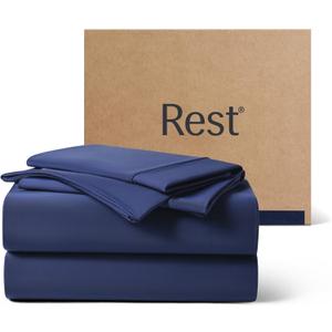 REST Evercool+ Cooling Sheet Set, King Size, Midnight Blue, Breathable Bed Sheets for Hot Sleeper and Night Sweats, with Pillowcases, with Ionic+ Self-Cleaning Silver Yarn for Sensitive Skin, 4PCS