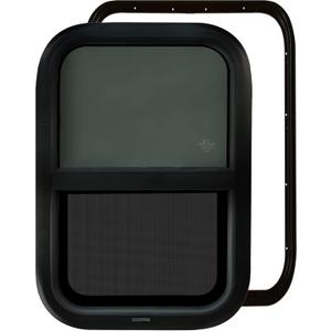 RV Murts Trailer Window 15"x22", Tempered Glass with Screen & Trim Kit, 1-1/2" Wall Fit for Teardrop Camper, Cargo, Travel Motorhome, Vertical Slide.(Aluminum, Shatterproof, Cold Insulation)