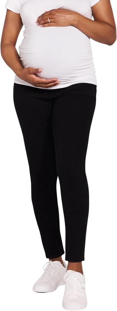 Motherhood Maternity Women's Secret Fit Over The Belly Skinny Ankle Denim Pregnancy Jeans (Large, True Black Wash)