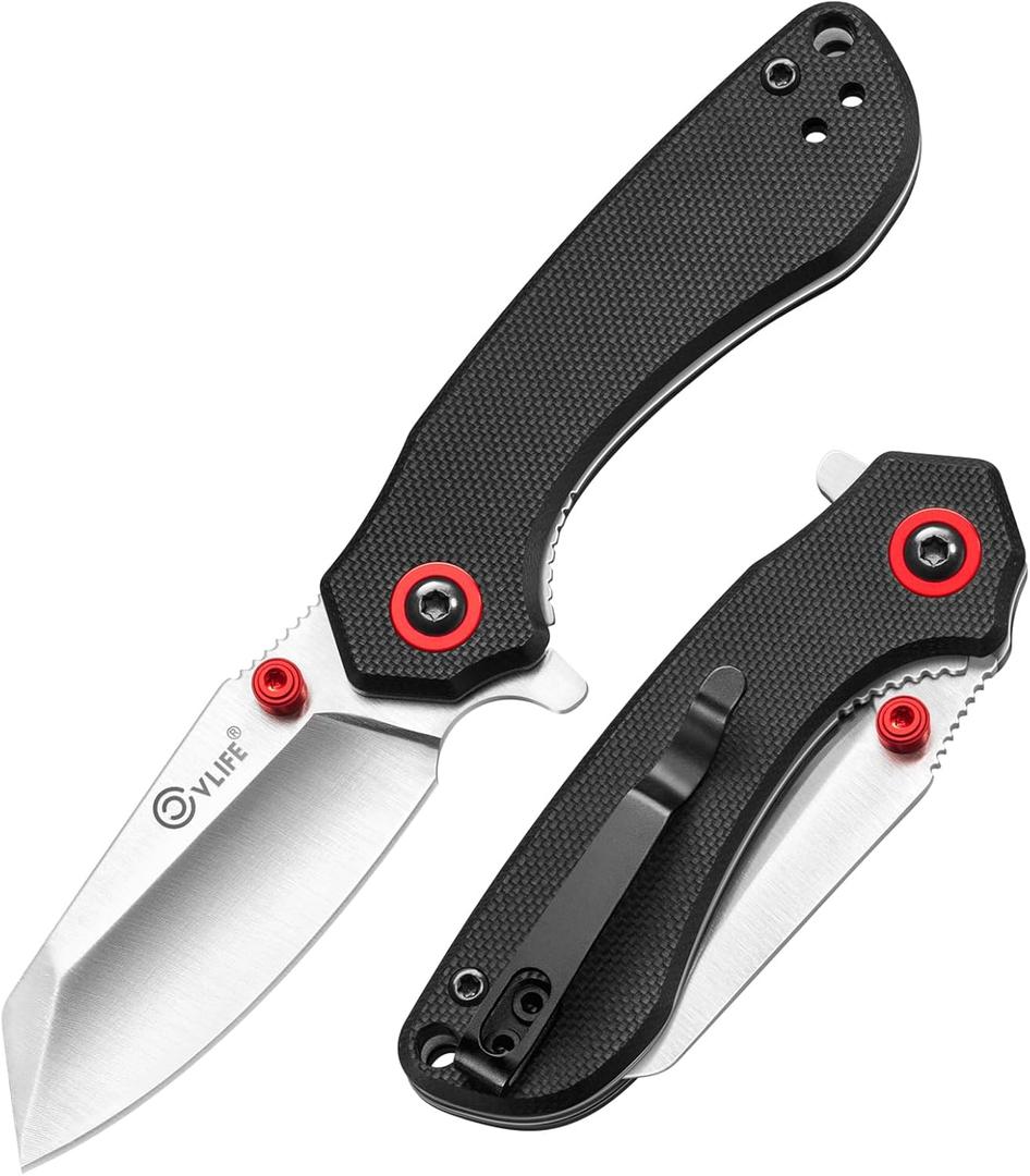 CVLIFE Pocket Folding Knife with 2.12 14C28N Stainless Steel Blade, Ergonomic G10 Handle Small EDC Knives with Deep Reversible Clip, Liner-Lock Flipper for Men Women Ideal for Outdoor Daily Camping Survival, Black