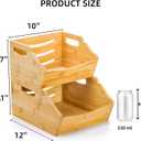 Cididu 2 Pack Bamboo Stackable Storage Bin, Countertop Open Front Stacking Bins, 2 Tier Organize Basket Box with Handle, Food Fruit Container for Cabinet, Kitchen, Studio, Office