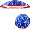 7.9ft 4th of July Patriotic Beach Umbrella Large American Flag Heavy Duty Wind Grade Red Blue White Umbrella UV 50+ for Patio Outdoor Independence Day