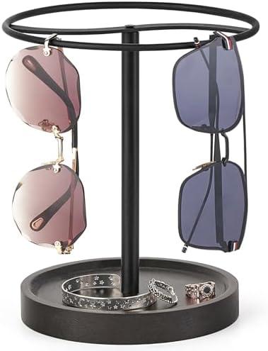 Dahey Sunglasses Organizer Glasses Holder Stand Metal Rack with Wood Tray for Eyeglasses Earrings Ring Jewelry Storage Display, Up to 12 Pairs of Eyewear for Table Dresser Desk Bedroom Decor Dahey Sunglasses Organizer Glasses Holder Stand Metal Rack with Wood Tray for Eyeglasses Earrings Ring Jewelry Storage Display, Up to 12 Pairs of Eyewear for Table Dresser Desk Bedroom Decor