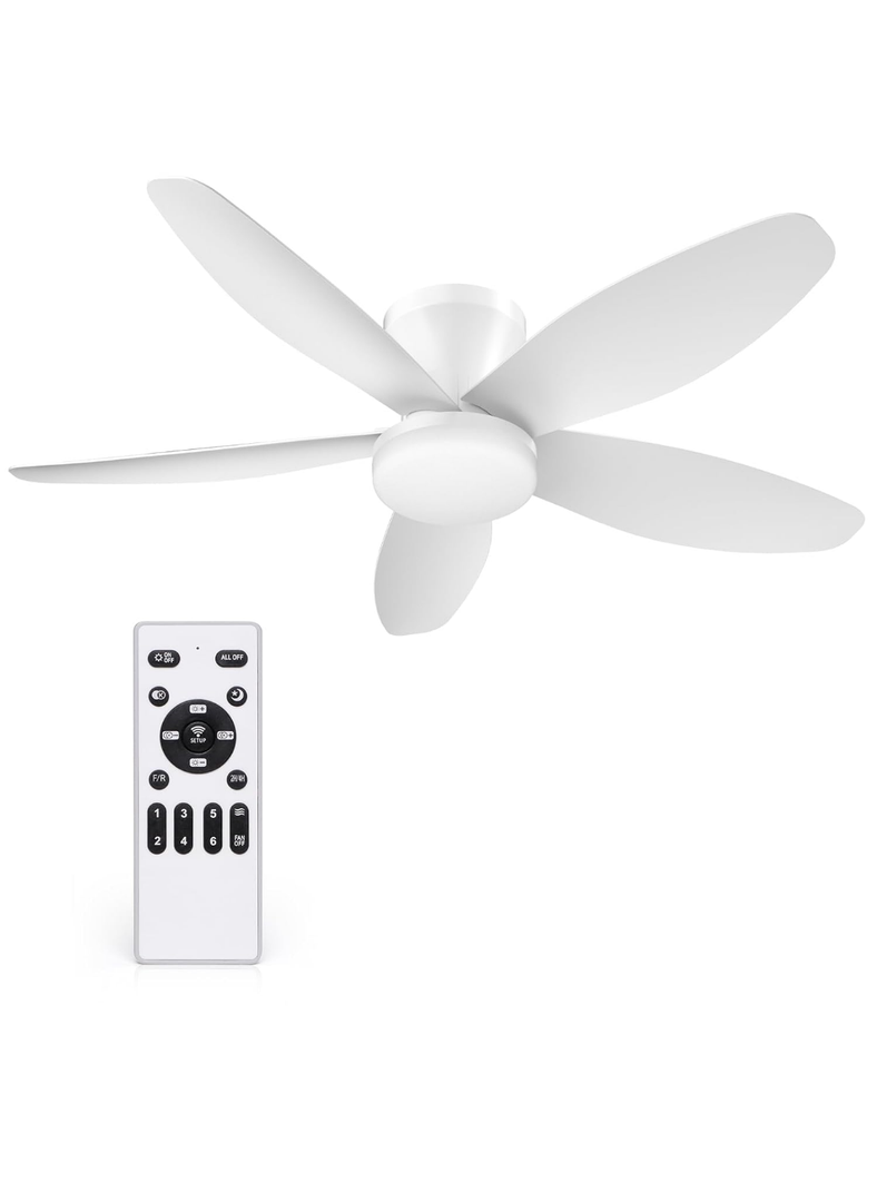 42 Inch Ceiling Fan with Lights and Remote Control, Quiet Modern Low Profile Fan Light with 6 Speeds, Dimmable LED, Reversible Blades for Bedroom Living Room Indoor/Outdoor, White