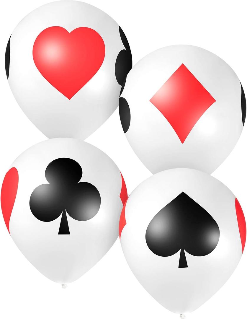 Gejoy 50 Pcs 12 Inch Casino Balloons Poker Card Theme Party Decorations Black White Red Poker Card Latex Balloons for Casino Night Las Vegas Night Birthday Party Supplies Indoor Outdoor Decor