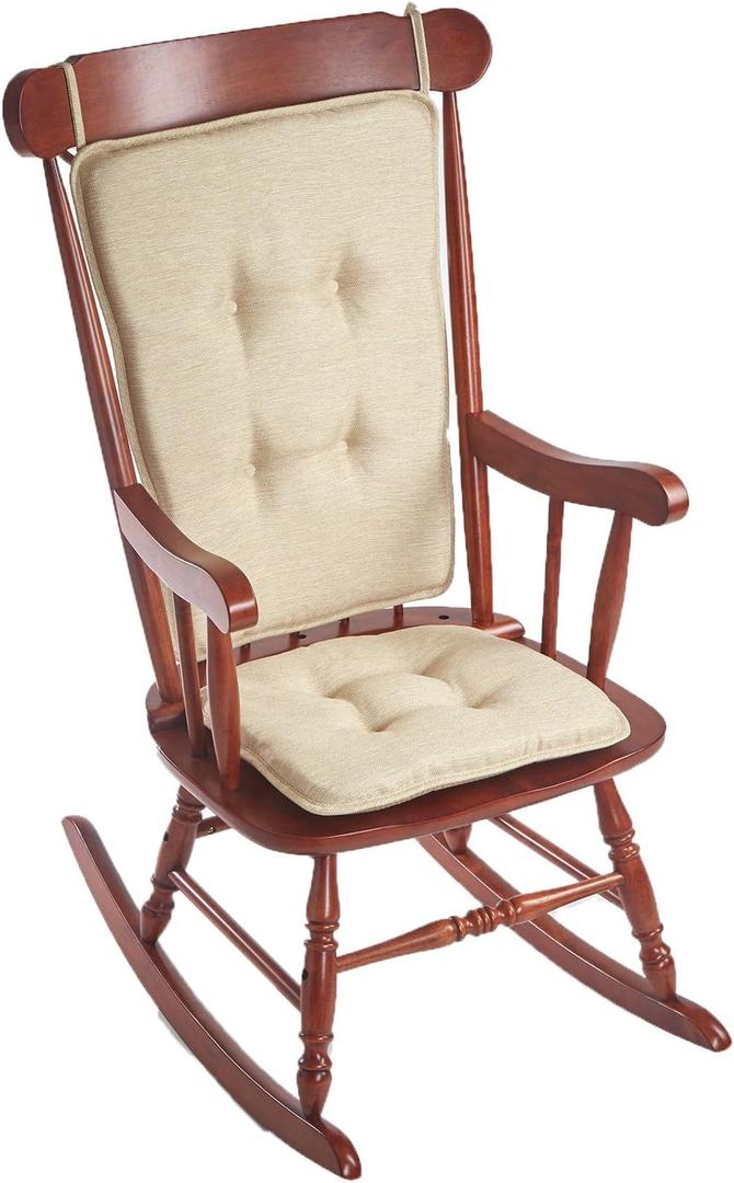Klear Vu Embrace Rocking Chair Cushions for Living Room, Nursery, or Home Office, Tufted and Non-Slip Pads, 2 Piece Set, Seat 16"x15" and Seat Back 24"x17", Natural