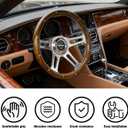 14 inch Mahogany Solid Wood Steering Wheel 6 Bolt 4 Spoke Chrome Aluminum | Vintage Real Wood Grain Steering Wheel with Horn Button for Vintage Car for Racing for Classic Car boat steering wheel