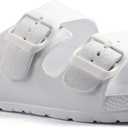 Qtdstz Women's Comfort Slides Double Buckle Adjustable EVA Flat Sandals (9, White)