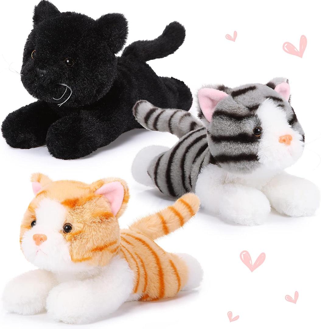 3 Pcs Christmas 9 Inch Cat Stuffed Animal Plush Gift Cute Kitten Plush Toys Small Cat Stuffed Animal Sleeping Supplies for Boys Girls Birthday Pet Party Favors(Stylish Style)