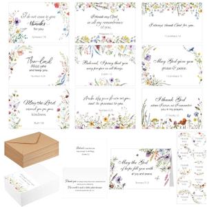 50 Pack Religious Christian Thank You Cards Bulk with Scripture and Envelopes Bible Verse Greeting Cards of Encouragement Inspirational Baptism Note Cards, 4 x 6 Inch (Wildflower)