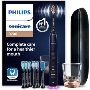 Philips Sonicare DiamondClean Smart 9700 Electric Toothbrush, Sonic Toothbrush with App, Pressure Sensor, Brush Head Detection, 5 Brushing Modes and 3 Intensity Levels, Lunar Blue, Model HX9957/71