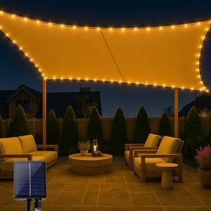 MeetYr Life LED Shade Sail Waterproof 10x11.5FT Built-in LED, Integrated Sunshade Sail 8 Flashing Modes 98% UV Protection, Suitable for Yard Patio Garden Parking Lot (10x11.5Ft, Beige)