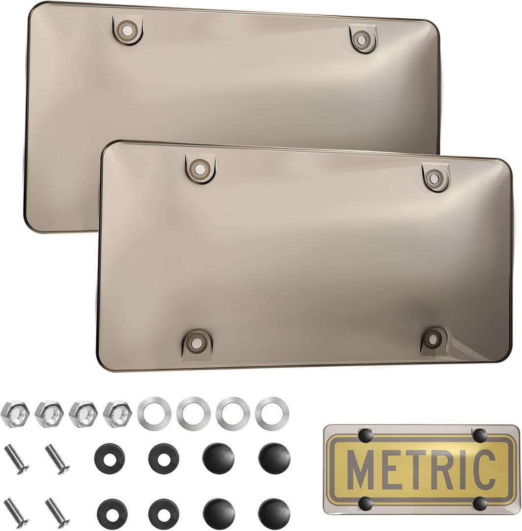 2 Pack License Plate Covers Plastic License Plate Protector Unbreakable Car Frame Cover Shield with Screws Caps (Gray)