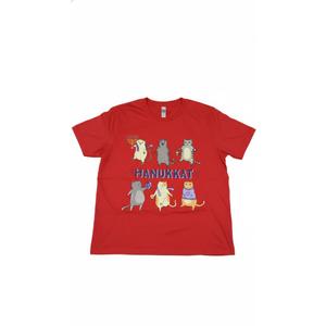 Funny Happy Hanukkah Hanukkat Jewish Cat Menorah Chanukah T-Shirt Red M