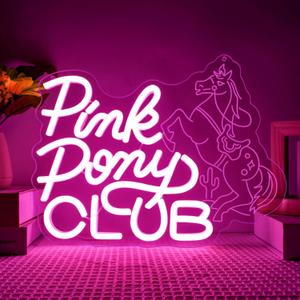 Pink Club Neon Sign LED Pony Music Lover Neon Light Pink Bedroom Cowgirl Western Wall Art Music Room Man Cave Decor for Midwest Princess Gift Singer Fans Gifts(12.8 * 9.8in)