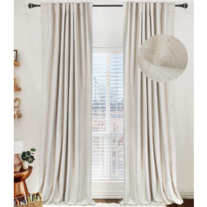 100% Blackout Shield Linen Blackout Curtains for Bedroom 96 Inches Long, Back Tab/Rod Pocket Living Room Drapes, Thermal Insulated Blackout Curtains 2 Panels Set, 50" W x 96" L, Beige