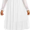 Talisea Plus Size Dresses Sweetheart Neckline Long Sleeves Chiffon Party Cocktail A Line Curvy Womens Midi Dress (White), 26Plus