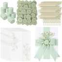 Fullhawl 50 Sets Wedding Invitations Wraps Set Pre Folded Vellum Jackets for 5 x 7 Invitations Dried Flowers Wax Seal Stickers Chiffon Silk Ribbon for Wedding Birthday Bridal Shower Craft DIY (Green)