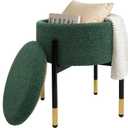 Round Ottoman with Storage,Soft Velvet Vanity Stool,Ottoman Coffee Table with Metal Legs,Foot Stool for Living Room Bedroom, Green