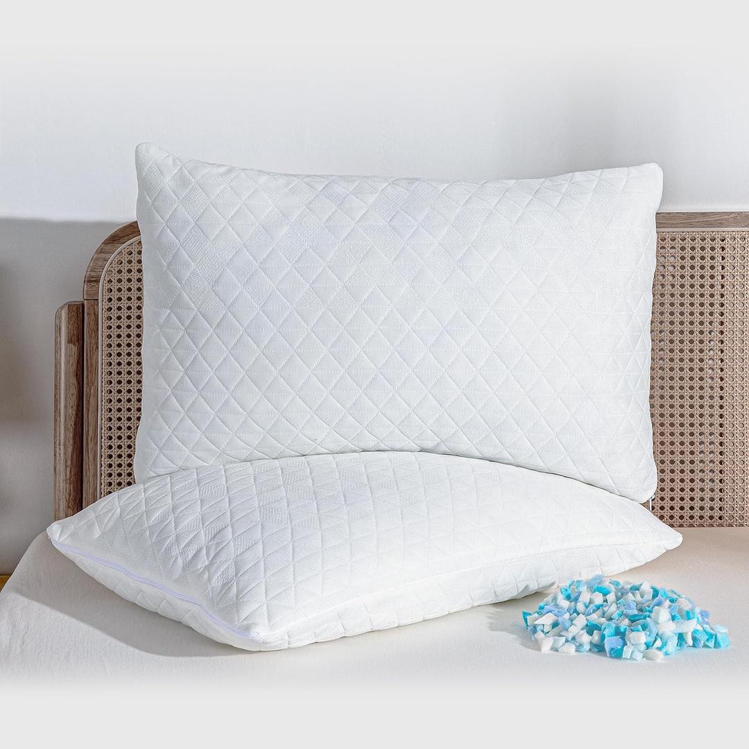 Sleep Shredded Memory Foam Pillows, Adjustable Bed Pillows for Side, Back or Stomach Sleepers, Queen Size Neck Support Pillow with Washable Removable Cover (2 Pack)