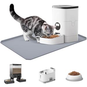 Automatic Cat Feeder Mat, with Raised Edge, Effectively Prevents Food and Water Spills, Protects Floors, Non Slip Silicone Tray for Pet Feeder, Dog Cat Bowl 15.8x23.6x0.8 Inch Gray