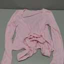 SUUKSESS Women Pilates Wrap Workout Cropped Top Ribbed Long Sleeve V Neck Tie Front Ballet Yoga Shrug Blouse (X-Small, Pink)