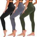 TNNZEET 3 Pack Leggings for Women - Black Tummy Control High Waisted Soft Yoga Pants for Workout Gym Running with Pockets (XX-Large, Black/ Dark Gray/ Olive)