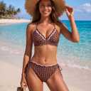 Blooming Jelly Women's Bikini Sets Polka Dot Two Piece Swimsuit Cheeky Scalloped Trim String Mid Rise Bathing Suit (Brown, M)