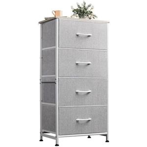 WLIVE 4 Drawers Dresser for Bedroom, Light Grey Fabric Clothes Storage Organizer Unit, Dresser for Hallway, Entryway, Closets, Sturdy Steel Frame, Wood Top Size 11.8"D x 15.7"W x 38.1"H