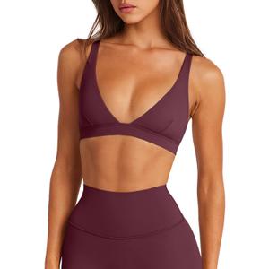 LASLULU Womens Deep V-Neck Sports Bra Padded Wireless U Back Workout Bra Low Impact Gym Workout Yoga Crop Tops (Purple, XS)