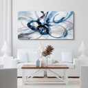 yiijeah Modern Large Abstract Wall Art - Bright and Bold Line Design - Blue and White Canvas Picture Artwork Wall art for living room and office Oversized Abstract wall Decor 58"L x 29"W, Blue